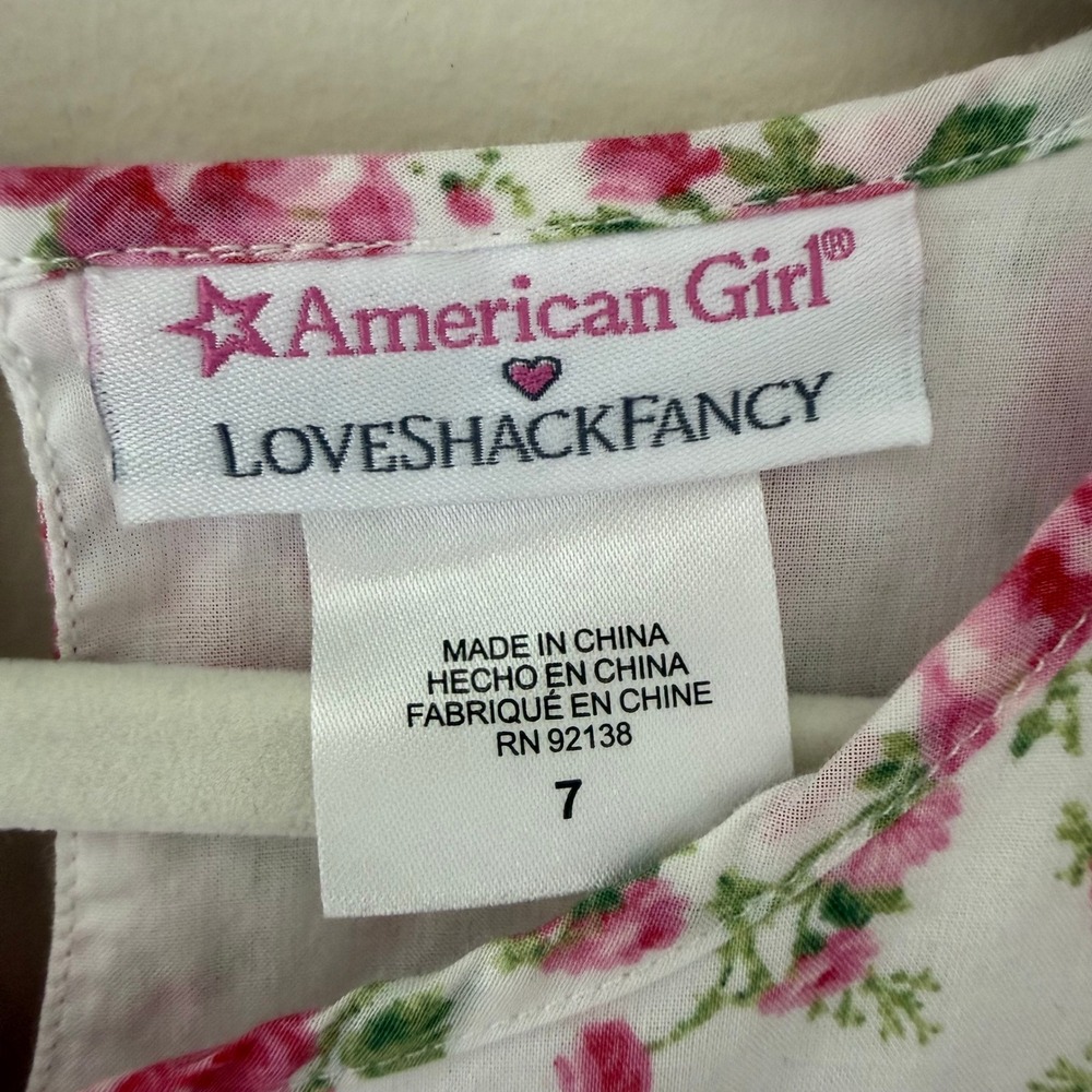 American Girl x LoveShackFancy Girls Floral Tiered Ruffle Dress Size 7 Pink - Picture 3 of 6